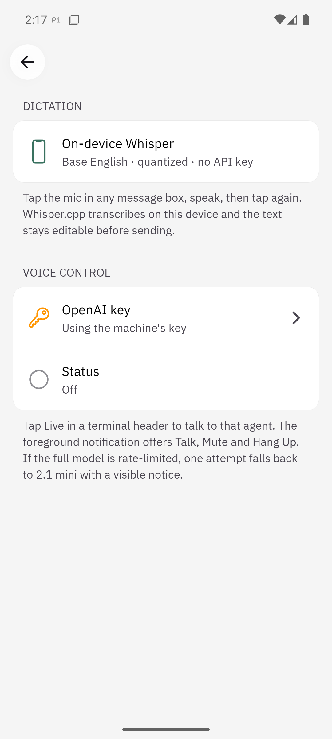 muxr dictation and voice settings